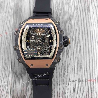 Super Clone Richard Mille RM21-01 Aerodyne Rose Gold & Carbon TPT Limited Black Rubber Strap watch